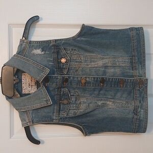 YMI Blue Denim Vest with Distressed Detail